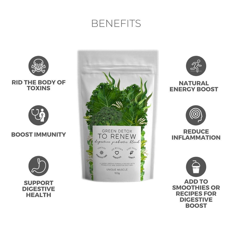 Green Detox To Renew - Superfood & Digestive Probiotic Blend - Unique Muscle