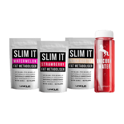 Slim It Fat Metaboliser Pack, 3 Delicious Flavours + Unicorn Water bottle - Unique Muscle